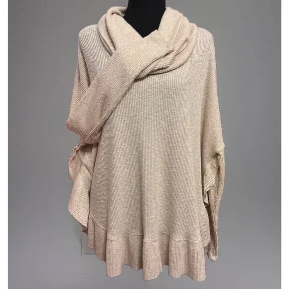 Anthropologie Sweater Large Cream Color Gold Metallic Thread Lagenlook Slouchy - Picture 1 of 8